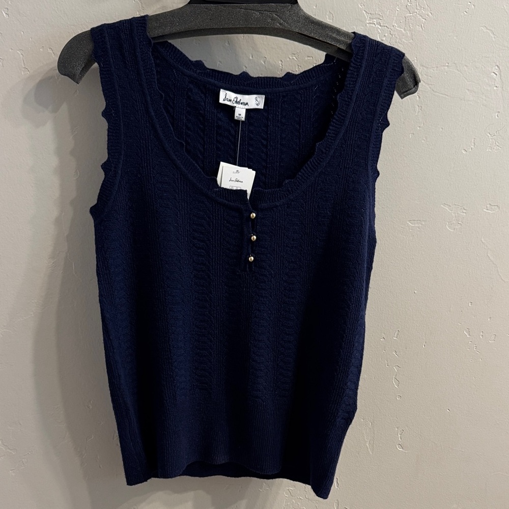 NWT Sam Edelman Mariah Scallop Tank Top, navy, medium